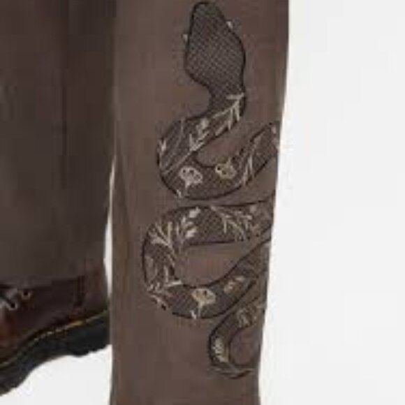 Gaia Linen Blend Snake Embroidered Wide Leg Trouser size 8 - Picture 2 of 4